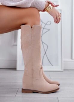 ZAIRA - Stivali Alexoo Beige Scamosciati Con Zeppa Interna