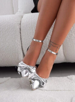 MIRABEL - Decolletè Argento Metallizzate Aperte Con Cavigliera E Fiocco -Negozio al dettaglio Alexoo 02 03 202403438