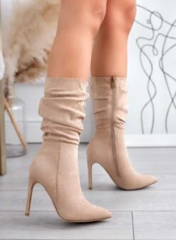 SELENIS - Stivaletti Alexoo Beige Scamosciati Con Tacco Alto A Spillo