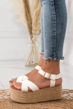 Sandali Espadrillas Bianchi Con Zeppa In Corda