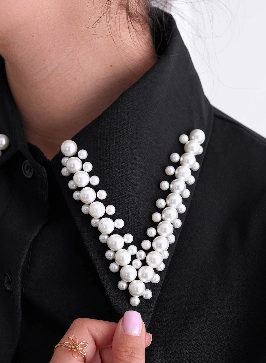 Camicia Nera Con Colletto Impreziosito 2 Camicia Nera Con Colletto Impreziosito - immagine 2