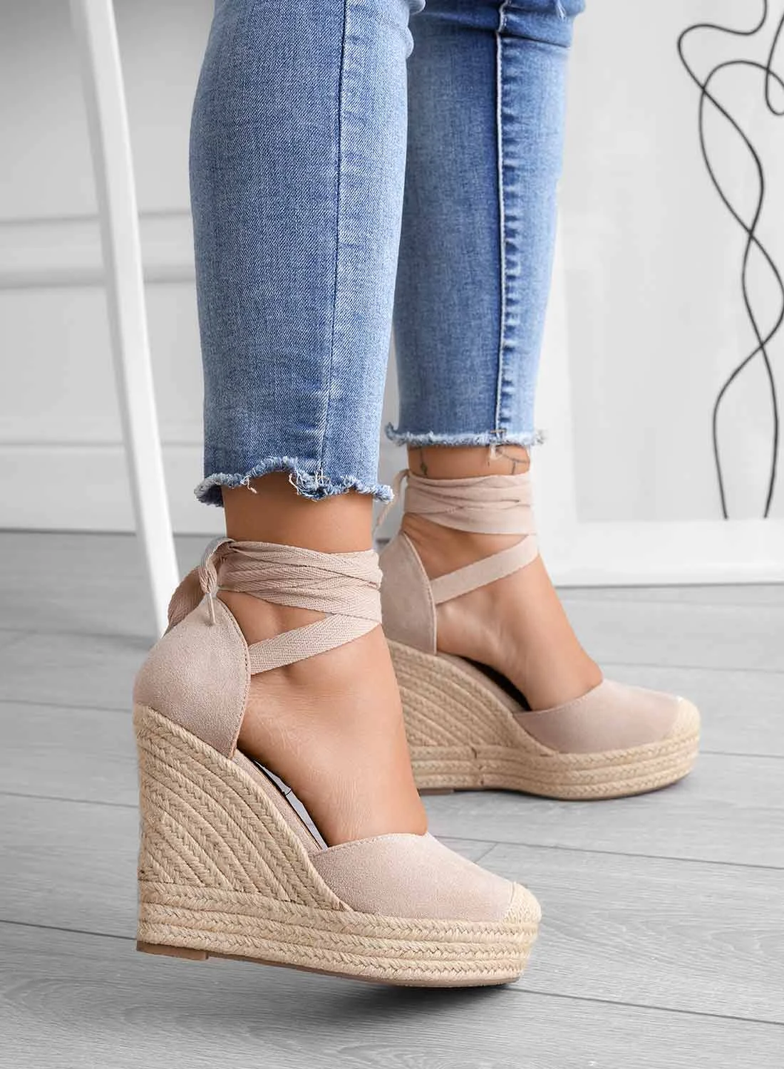 AMBRA - Espadrilles Alexoo Beige Con Zeppa In Corda E Laccio 2 AMBRA - Espadrilles Alexoo Beige Con Zeppa In Corda E Laccio - immagine 2