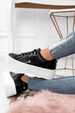 MORENA - Sneakers Nere Con Inserti Effetto Pitonato