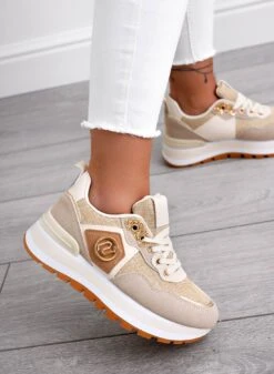 ERSILIA - Sneakers Beige In Tessuto Con Inserti Oro -Negozio al dettaglio Alexoo 11 5626fdff d515 4aea 84a6 9b5b65dd9575
