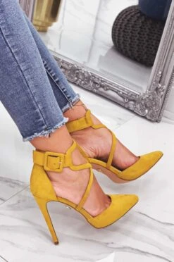 Decolletè Giallo Senape Scamosciate Con Tacco Alto -Negozio al dettaglio Alexoo 12 2 21