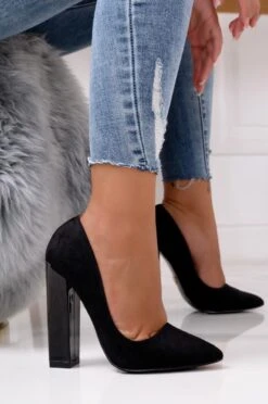 Decolletè Nere Scamosciate Con Tacco Comodo Vernice -Negozio al dettaglio Alexoo 12 2 43