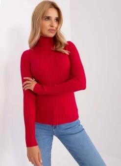 Maglia Rossa A Costine Con Collo Alto -Negozio al dettaglio Alexoo 12 4cef1c95 44b0 4246 9239 73787a4601a5