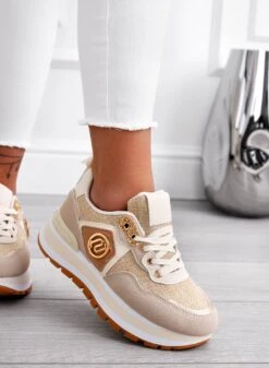 ERSILIA - Sneakers Beige In Tessuto Con Inserti Oro -Negozio al dettaglio Alexoo 12 835cda7b 3082 4607 a932 0a20f9ef0fd3