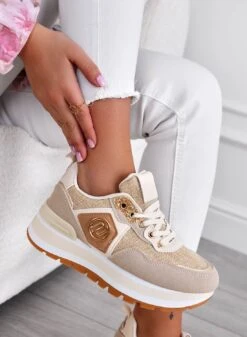 ERSILIA - Sneakers Beige In Tessuto Con Inserti Oro -Negozio al dettaglio Alexoo 14 d2f9420f 4dfc 46b5 876b 7df57be8d3ee