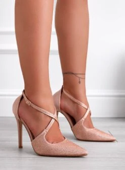 BILLY - Decolletè Oro Rosa In Strass Con Tacco Alto A Spillo