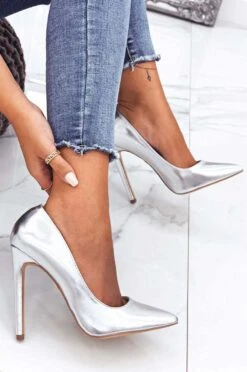 Decolletè Argento Metallizzate Con Tacco Alto -Negozio al dettaglio Alexoo 15 1 139