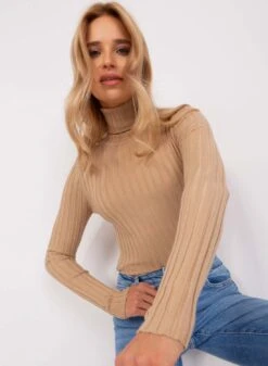 Maglia Fango A Costine Con Collo Alto -Negozio al dettaglio Alexoo 18 567693c4 8942 49d5 a3c4 f350a993c152