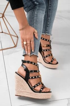 Espadrilles Nere Con Borchie A Sfera Argento