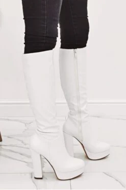 Stivali Bianchi In Finta Pelle Con Tacco Alto -Negozio al dettaglio Alexoo 1 15 118