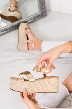 Sandali Espadrillas Oro Rosa Con Zeppa In Corda -Negozio al dettaglio Alexoo 1 15 197