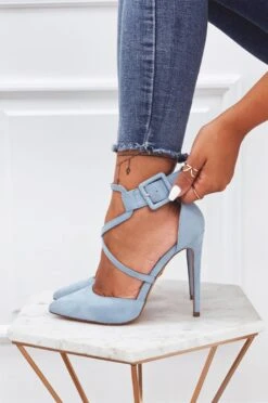 Decolletè Azzurre Scamosciate Con Tacco Alto -Negozio al dettaglio Alexoo 1 15 22