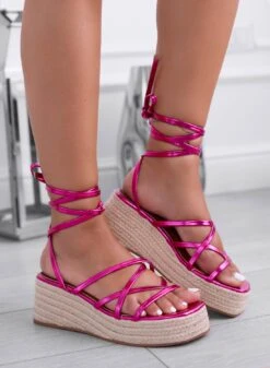 HOT SUN - Sandali Platform Espadrillas Stringate Fuxia Metallizzati Alexoo