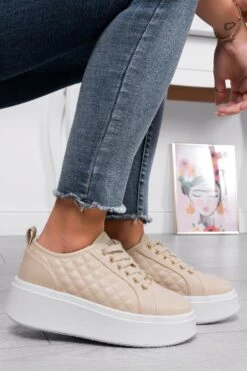 DALILA - Sneakers Platform Alexoo Con Suola Alta Trapuntate Beige
