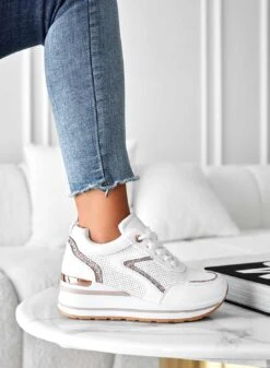 XENA - Sneakers Bianche Con Inserti Glitter E Zeppa