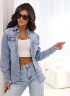 Camicia Blu Jeans Con Taschino -Negozio al dettaglio Alexoo 1 8c9b5cc1 abee 414d bb0f a79afcf2c5ab