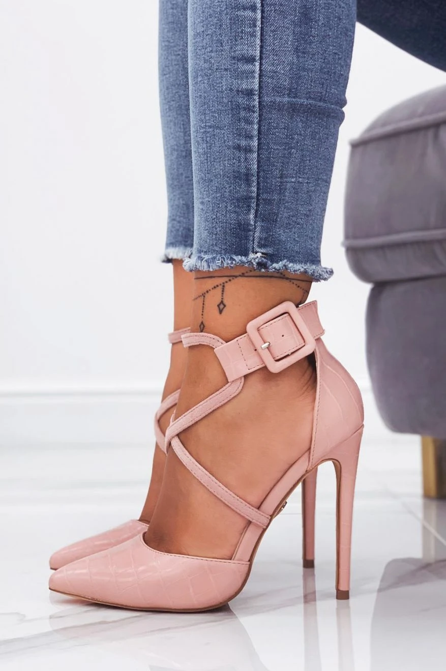 Decolletè Rosa Effetto Coccodrillo Con Tacco Alto 1 Decolletè Rosa Effetto Coccodrillo Con Tacco Alto