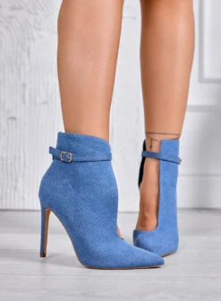 ADELAIDE - Tronchetti Blu Jeans Con Apertura Laterale E Tacco Alto A Spillo