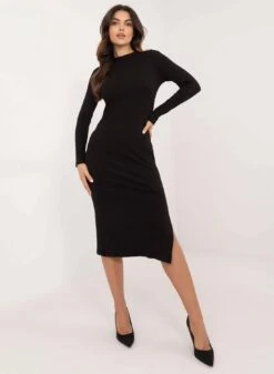 Abito Nero Lungo A Costine Con Spacco Laterale -Negozio al dettaglio Alexoo 2 1006813b a42d 4db6 80e1 27d26ef49936