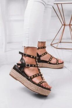 Sandali Espadrilles Con Borchie Oro Neri