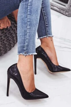 Decolletè Nere In Finta Pelle Coccodrillo Con Tacco Alto -Negozio al dettaglio Alexoo 2 16 22