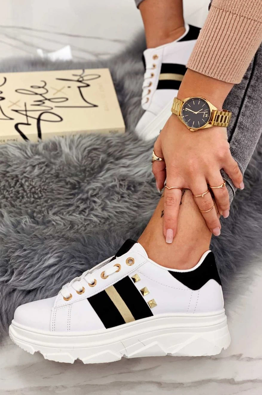 Sneakers Bianche Con Borchie E Inserti Oro 2 Sneakers Bianche Con Borchie E Inserti Oro - immagine 2