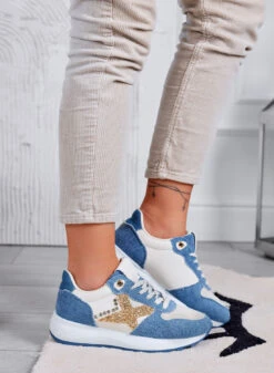 ARISA - Sneakers Blu Jeans Con Glitter Oro E Strass -Negozio al dettaglio Alexoo 2 19ceec21 1346 4088 aab8 28706a57471b