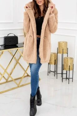 Cappotto Teddy Fango Con Tasche E Bottoni -Negozio al dettaglio Alexoo 2 1 53