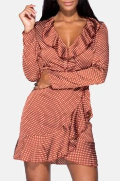 Abito A Pois Con Scollo A V Mattone -Negozio al dettaglio Alexoo 2 6 377 77392bb6 b460 4b85 914e d7035cb545b6