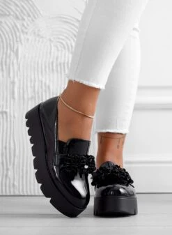 BONNIE - Mocassini Neri In Vernice Con Applicazioni