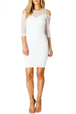 Tubino Con Maniche E Scollo In Rete - Bianco -Negozio al dettaglio Alexoo 2 79 55