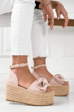 Sandali Espadrilles Con Zeppa Alta E Fiocco Nude -Negozio al dettaglio Alexoo 2 9