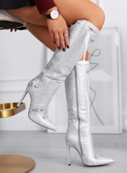 CLAUDIA - Stivali Argento Gioiello Con Tacco Alto -Negozio al dettaglio Alexoo 2 990813d6 49dc 4f27 8fdd 666562666b55