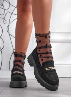 SIBARI - Mocassini Neri Scamosciati Con Placca In Oro