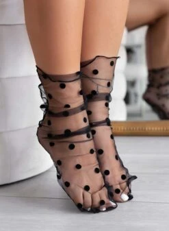 Calzini In Velo Neri Con Fantasia Pois