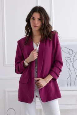 Giacca Blazer Aperta Fuxia Con Maniche Arricciate -Negozio al dettaglio Alexoo 330