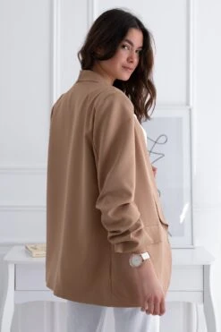 Giacca Blazer Aperta Fango Con Maniche Arricciate -Negozio al dettaglio Alexoo 390