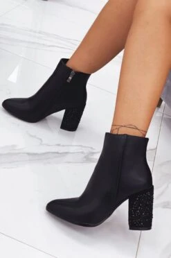 Tronchetti Stivaletti Neri Con Tacco Comodo Gioiello -Negozio al dettaglio Alexoo 3 14 266