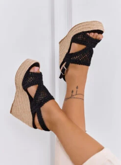 PEARL - Sandali Nere Con Zeppa In Corda E Intreccio Crochet -Negozio al dettaglio Alexoo 3 23ae0a85 36c0 498a bfc0 a9e564351597