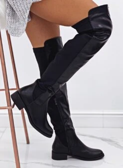 GABRIEL - Stivali Neri In Finta Pelle Alla Coscia Con Retro In Tessuto Elastico