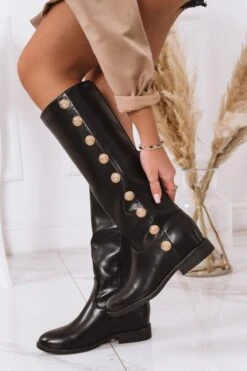 Stivali Neri Con Bottoni Oro E Zeppa Interna -Negozio al dettaglio Alexoo 3 2 162