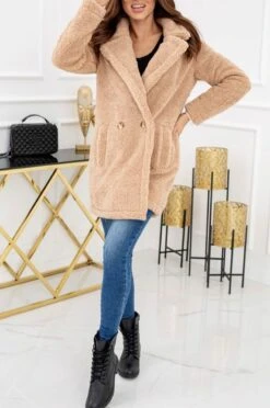 Cappotto Teddy Fango Con Tasche E Bottoni -Negozio al dettaglio Alexoo 3 2 93