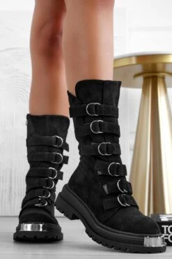 Stivaletti Anfibi Neri Con Fibbie E Placca Argento -Negozio al dettaglio Alexoo 3 323966ff ebf5 4eed ad41 2ac30528aeb4