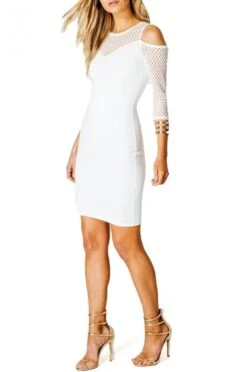 Tubino Con Maniche E Scollo In Rete - Bianco -Negozio al dettaglio Alexoo 3 65 68