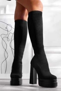 Stivali Neri In Tessuto Elastico A Costine -Negozio al dettaglio Alexoo 3 8bd1bbd2 13cd 4d96 9903 54348e08ae1b
