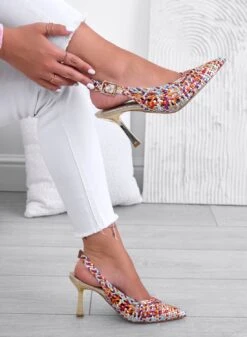 PERRY - Decolletè Multicolor Slingback Con Tacco Alto Oro -Negozio al dettaglio Alexoo 3 da6af72c d805 4ca6 a227 8fa3686846ac